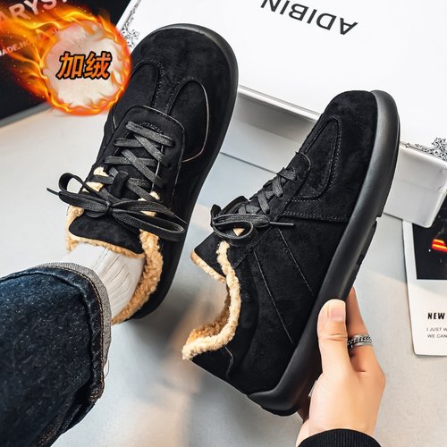 德训男鞋冬季防滑防水厚底加绒保暖棉鞋青少年复古百搭休闲平板鞋 - 图1