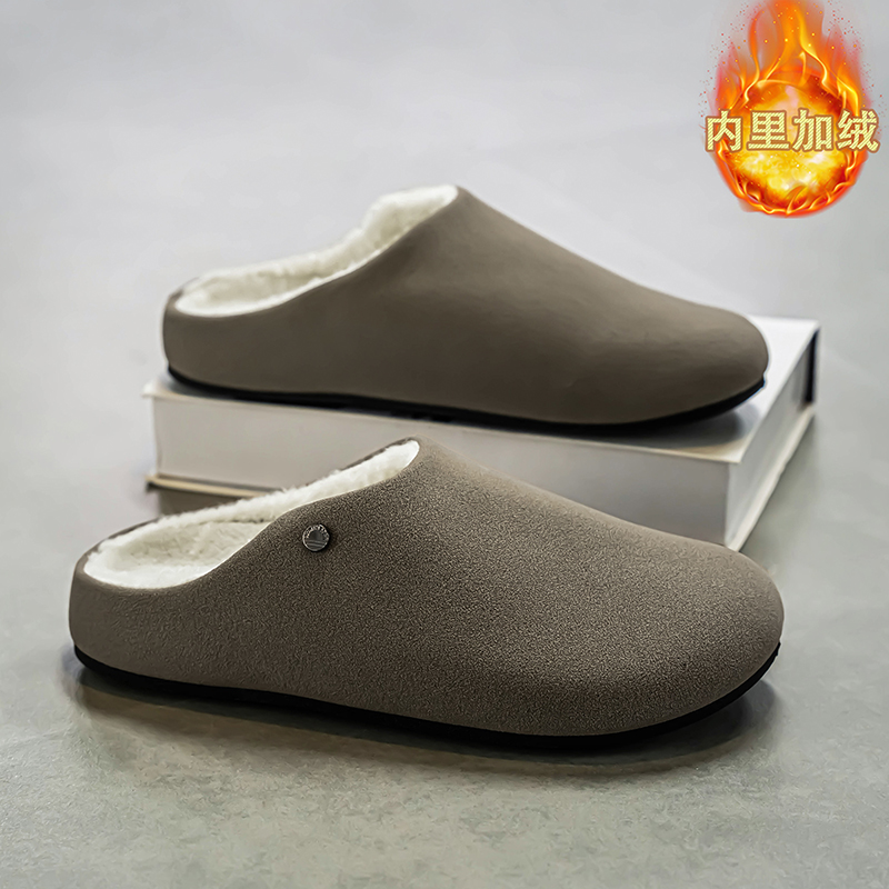 勃肯鞋男款冬季厚底百搭防滑加绒保暖棉鞋大码男士懒人一脚蹬男鞋 - 图2