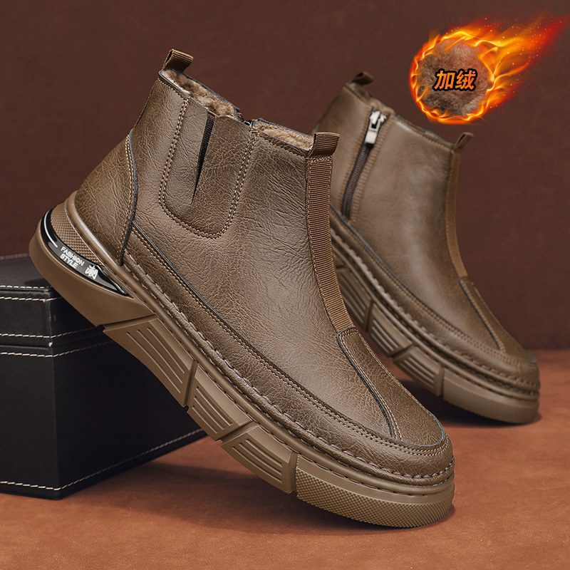 东北雪地靴男冬季复古加绒保暖切尔西棉靴防水防滑皮毛一体大棉鞋,淘宝优惠券,粉丝福利购,淘宝优惠卷