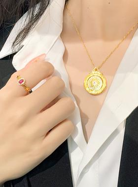 越南沙金红宝石复古蕾丝女戒