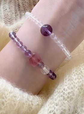 Margot手作新中式天然紫水晶双圈叠戴手链百搭上岸闺蜜礼物手链