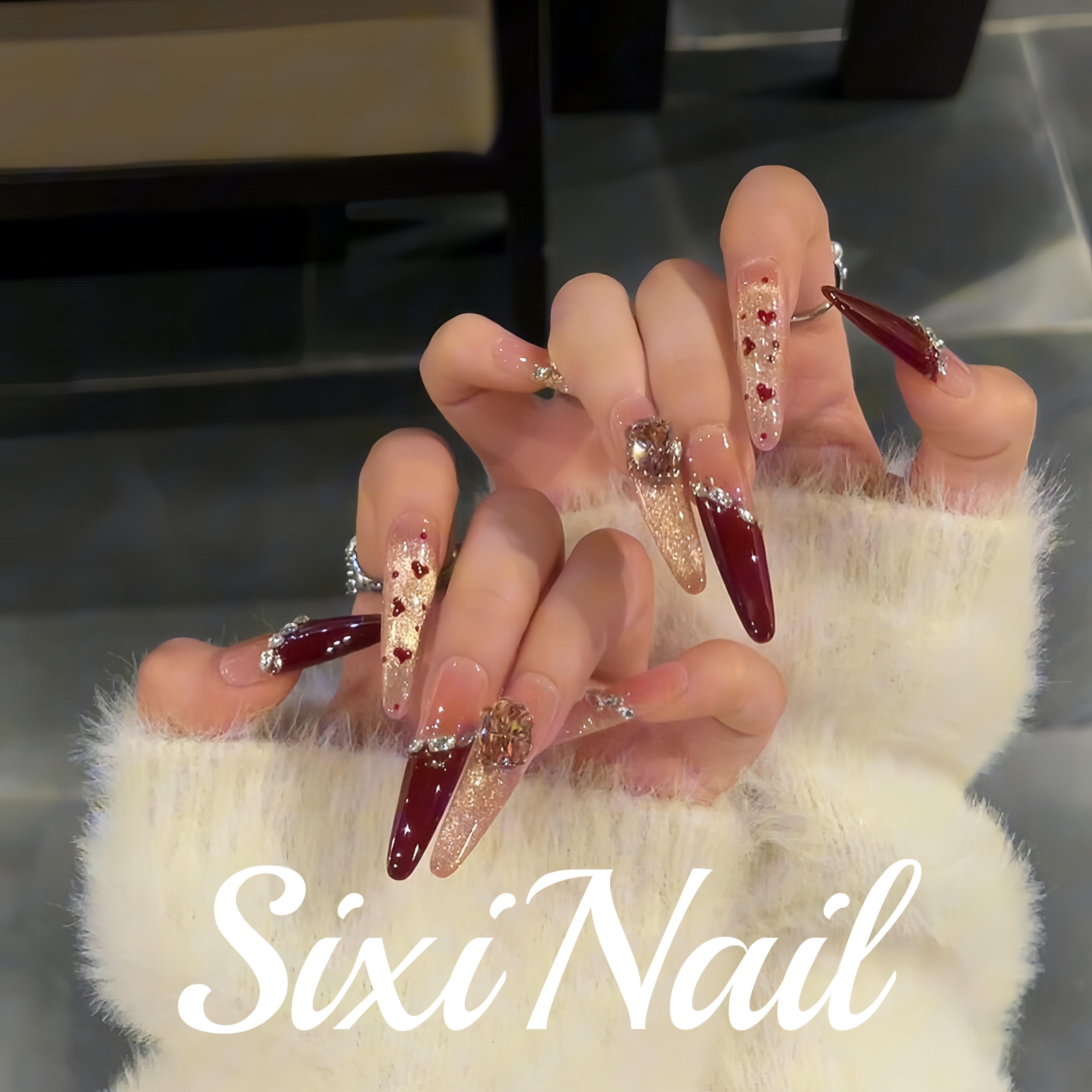 星锆新年款猫眼纯手工穿戴甲中长款高级感精致指甲美甲贴片假指甲,淘宝优惠券,粉丝福利购,淘宝优惠卷