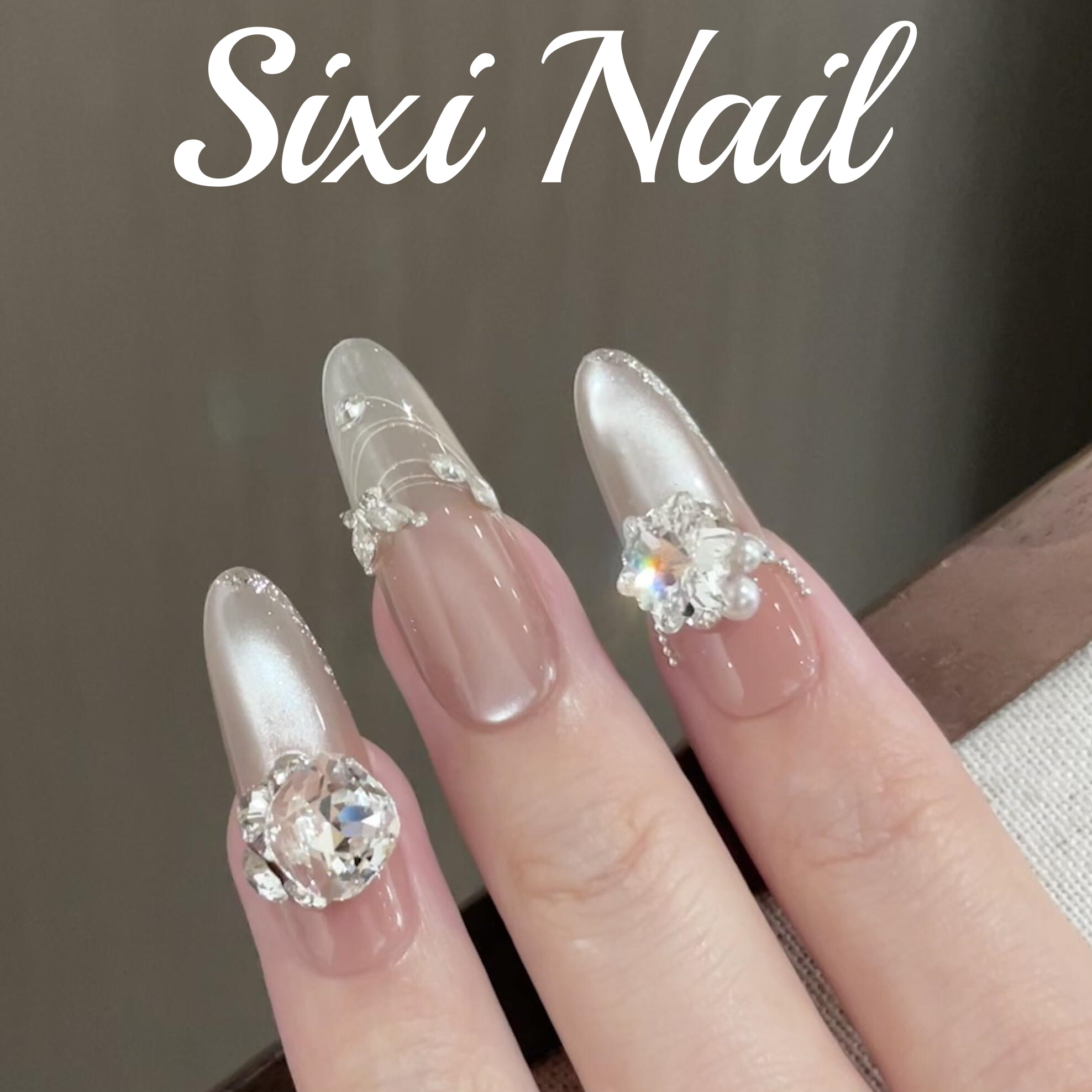 k9钻猫眼纯手工穿戴甲ins风美甲假指甲贴片纯手作高级感裸色显白 - 图0