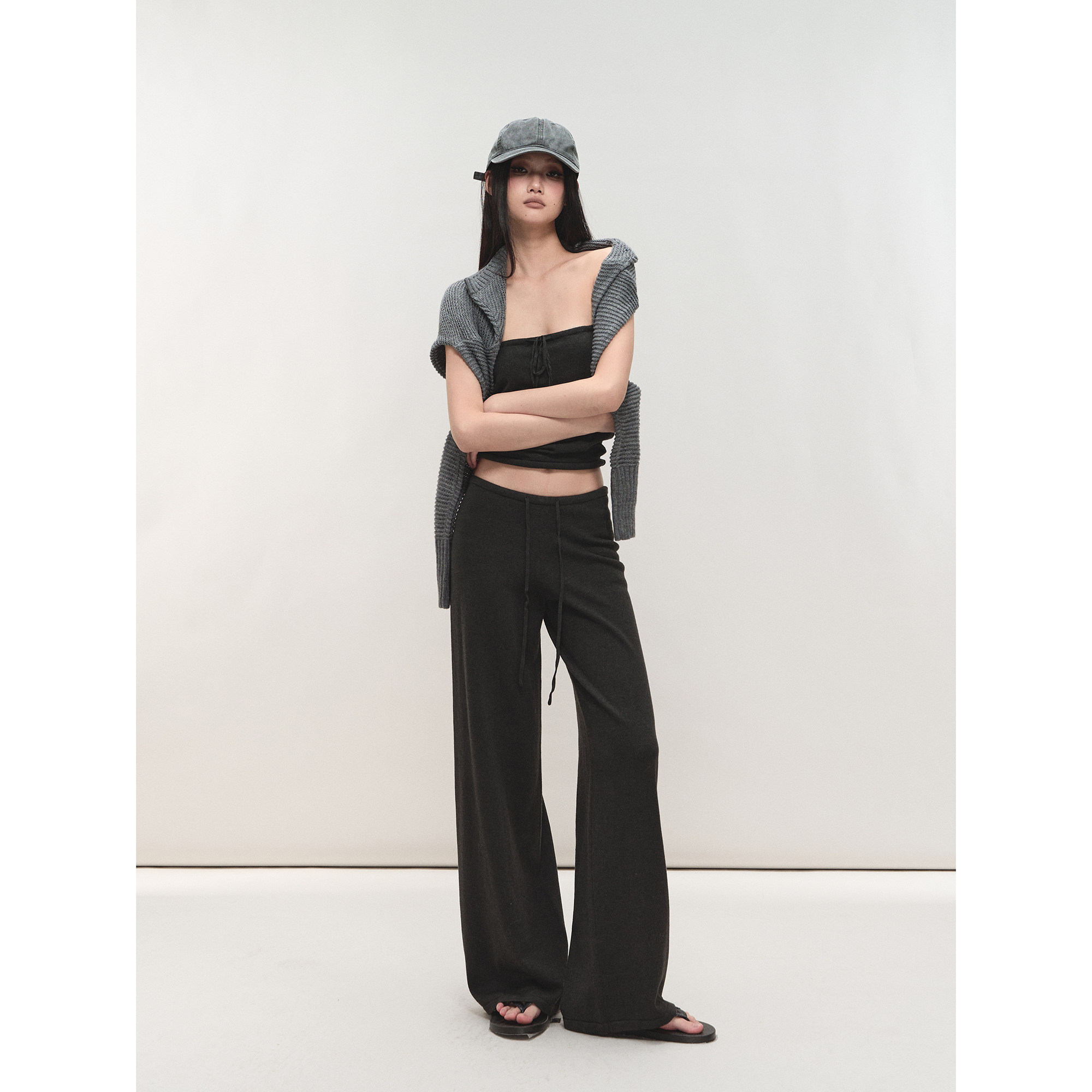 PEMPL 柔软亲肤修身系带针织抹胸背心女慵懒风休闲长裤时尚套装,淘宝优惠券,粉丝福利购,淘宝优惠卷