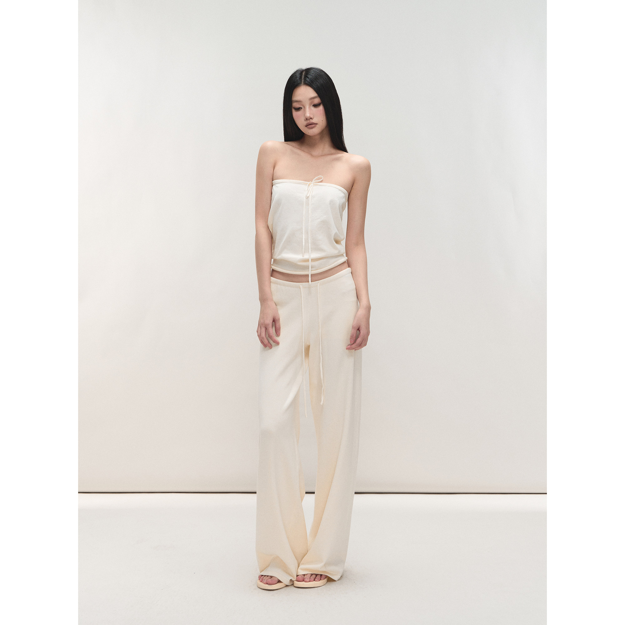 PEMPL 柔软亲肤修身系带针织抹胸背心女慵懒风休闲长裤时尚套装,淘宝优惠券,粉丝福利购,淘宝优惠卷