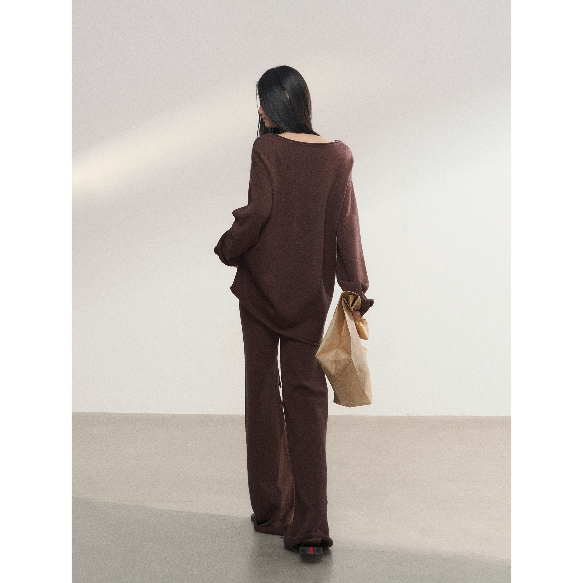 PEMPL·慵懒风休闲宽松斜肩圆领两穿针织罩衫女低腰直筒长裤套装,淘宝优惠券,粉丝福利购,淘宝优惠卷