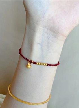 2023款六颗小金珠红绳手链时尚百搭小铃铛配饰六六大顺红绳手饰