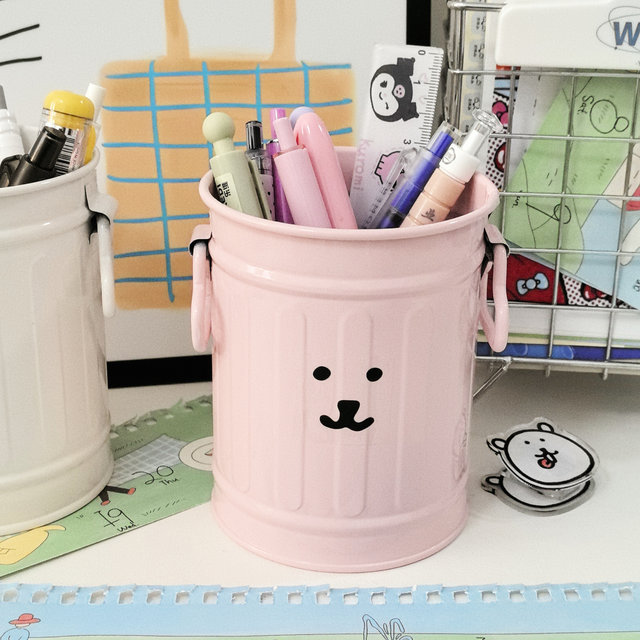 Cute self-deprecating bear ins pen holder office desktop storage iron bucket student large capacity multi-functional decorative pen holder