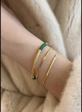 法国小众设计Aurel*eBider*ann祖母绿细手镯Vintage中古麻花打结