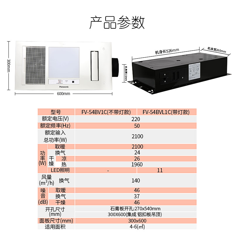 松下新款超薄暖风多功能浴霸带照明FV-54BVL1C嵌入取暖卫生间沐浴 - 图0