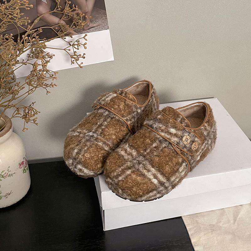 云芙纽扣小面包韩版冬季保暖魔术贴毛毛鞋外穿勃肯单鞋毛绒棉鞋,淘宝优惠券,粉丝福利购,淘宝优惠卷