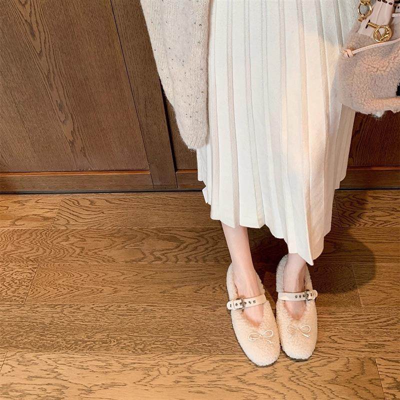 甜心少女~蝴蝶结平底玛丽珍毛毛单鞋女2026年新款舒适保暖芭蕾鞋,淘宝优惠券,粉丝福利购,淘宝优惠卷