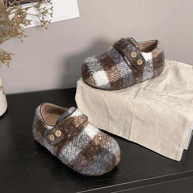 云芙纽扣小面包韩版冬季保暖魔术贴毛毛鞋外穿勃肯单鞋毛绒棉鞋,淘宝优惠券,粉丝福利购,淘宝优惠卷