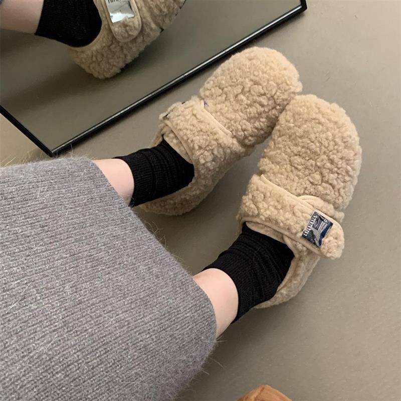 羊羔毛毛鞋女2026秋冬新款外穿复古魔术贴平底单鞋加绒勃肯豆豆鞋,淘宝优惠券,粉丝福利购,淘宝优惠卷