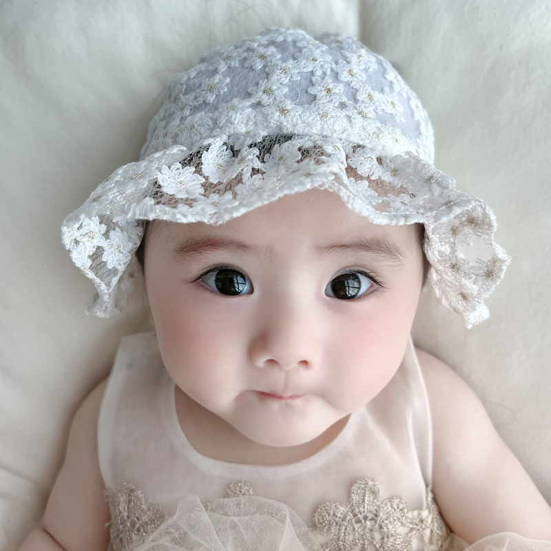 新生婴儿帽子夏季薄款蕾丝公主女宝宝护囟门遮阳婴幼儿护脑门胎帽-图1