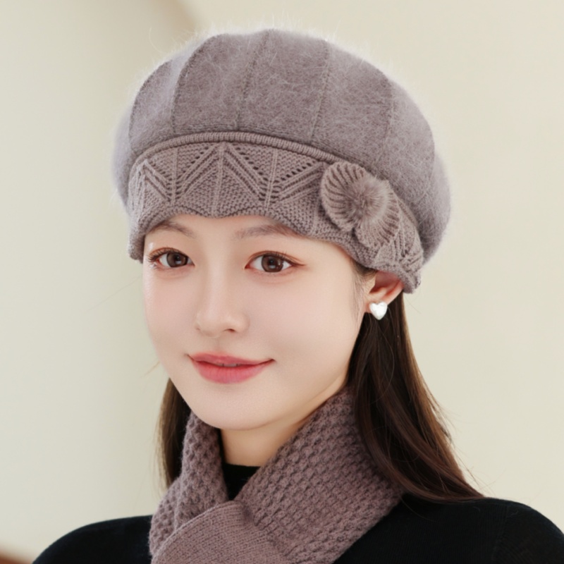 中老年人兔毛帽子女冬天防寒保暖针织毛线帽洋气加厚贝雷帽妈妈帽 - 图2