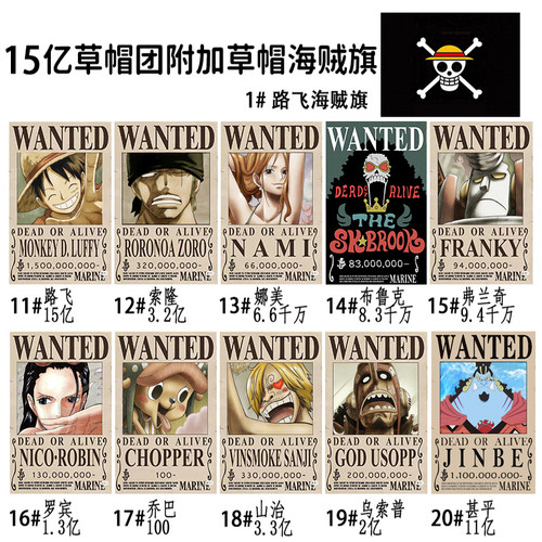 海贼王通缉令海报悬赏令路飞草帽海贼团索隆装饰画周边生日礼物 - 图2