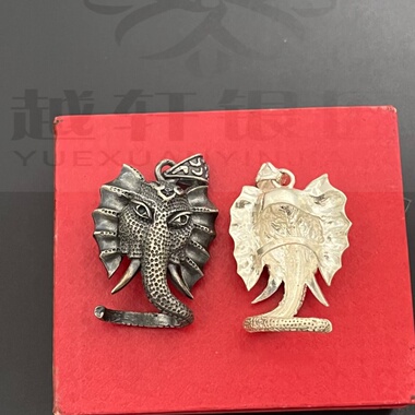 s925银象头吊坠空套托男士狼牙包银白银镶嵌牙齿吊坠狗牙项链包邮