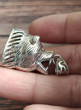 新款925纯银包银订制复古镶嵌小熊勾子套托爪子套男士银饰小动物