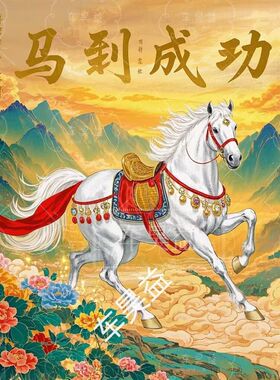 马到成功万马奔腾自粘防水贴纸画卧室客厅阳台玄关墙壁背景装饰画