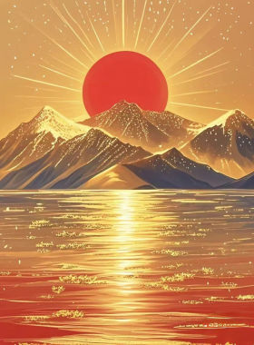 海上日出装饰画太阳画报财源滚滚旭日东升旺宅风水画红红火火贴画