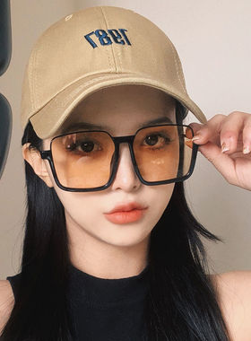 墨镜韩版网红款个性超大框方框眼镜女圆脸显脸小潮茶色蹦迪太阳镜