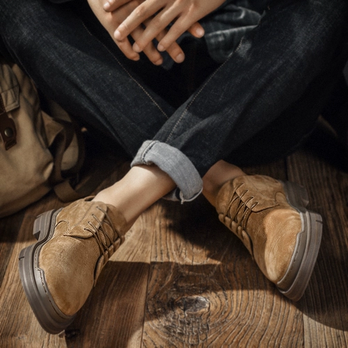 Мужские кожаные туфли, замша, мягкая поверхность, мягкая подошва, модные туфли в стиле ретро, весенние повседневные, универсальные британские ботинки Martin с низким берцем, мужская обувь, натуральная кожа