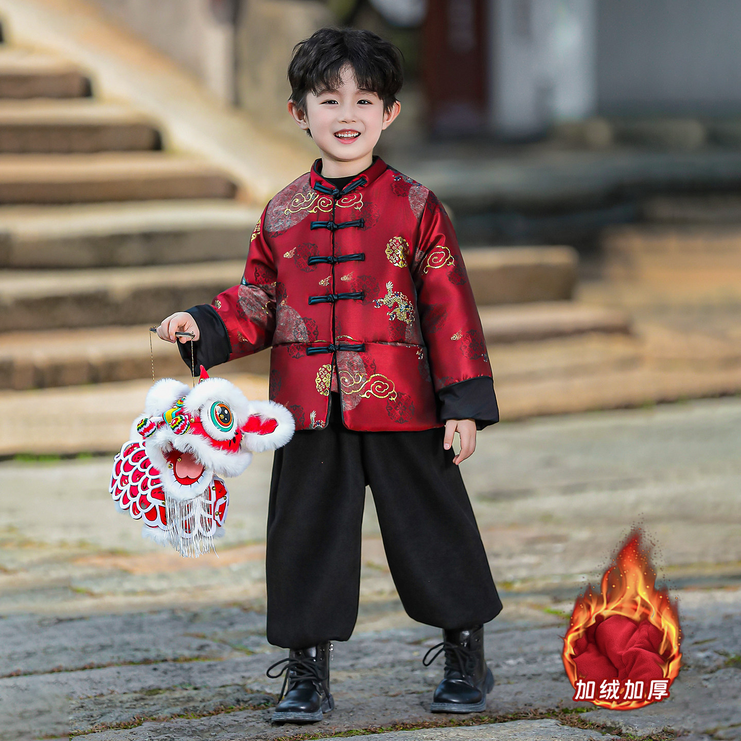 66男童拜年服26冬季加绒加厚儿童国风过年服宝宝过年喜庆新年套装,淘宝优惠券,粉丝福利购,淘宝优惠卷