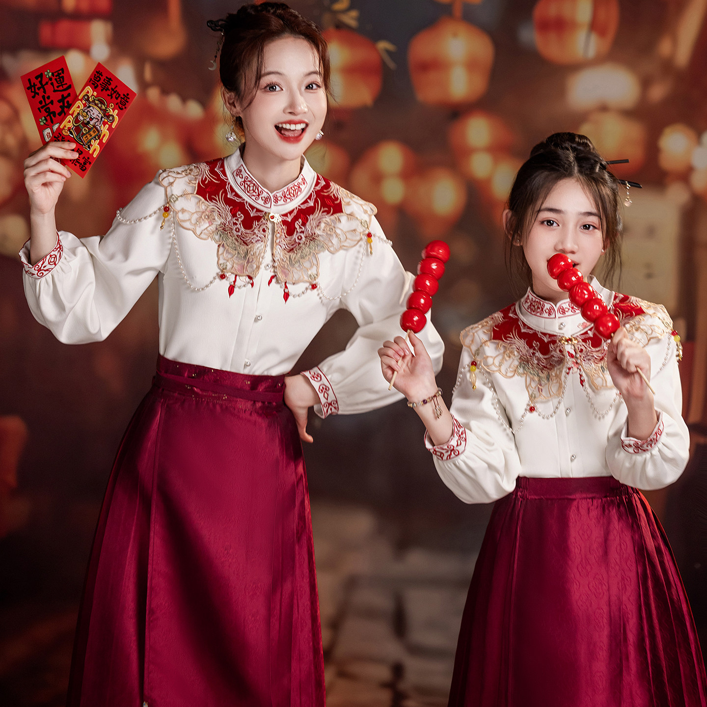 亲子装年服母女装汉服高端贵气古装织锦缎马面裙加绒唐装马甲衬衫,淘宝优惠券,粉丝福利购,淘宝优惠卷