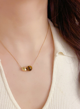 秋冬新款金属方块虎眼石项链个性气质时尚简约复古设计感锁骨链女