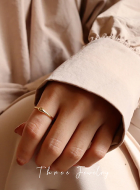 THTEE日韩小众简约风格简约冷淡风气质小水滴S925纯银细指环戒指