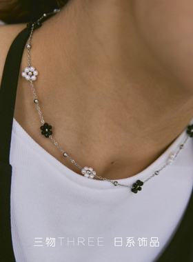 THREE日韩夏日度假风甜美彩色花朵Y2K项链chocker颈链叠戴项饰