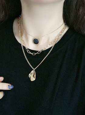 ins风冷淡多层十字架圆牌毛衣链