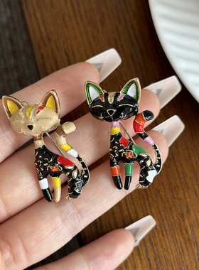 可爱卡通油画国风小猫咪胸针别针