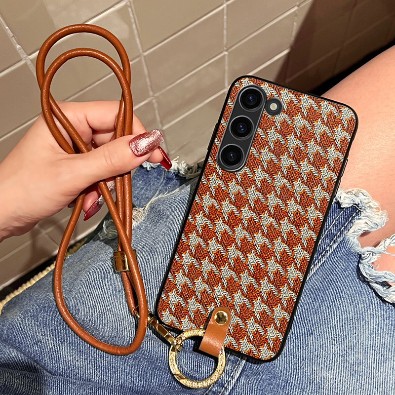 Icool适用三星s25手机壳S24格纹皮壳套s23复古轻奢风s22ultra外壳硅胶Note20Ultra全包边水钻壳女s21送皮挂绳 - 图2