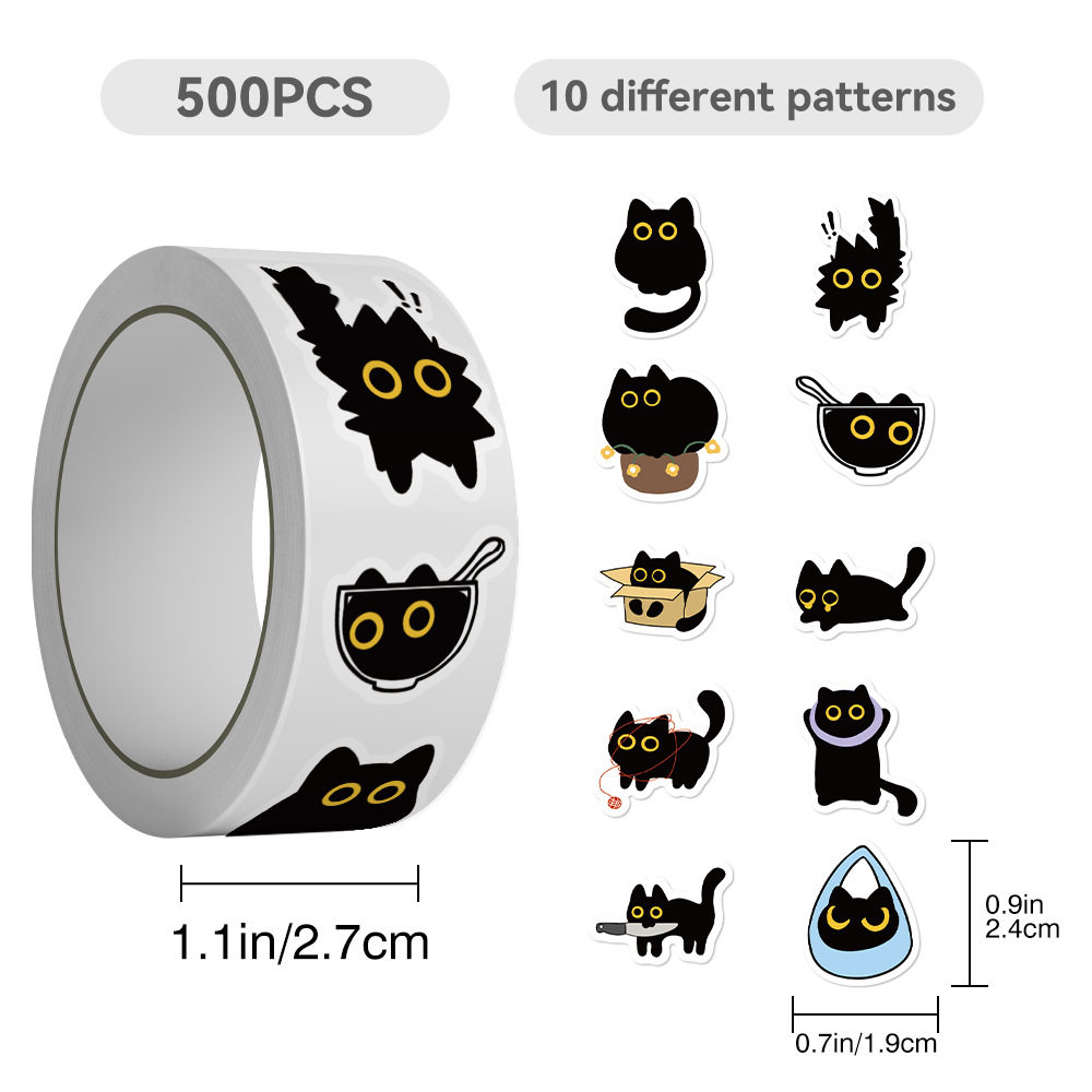 1000贴黑猫卷卷贴可爱搞怪趣味小猫咪贴画diy桌面手账封口贴纸,淘宝优惠券,粉丝福利购,淘宝优惠卷