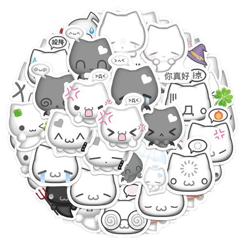 154张幽灵猫咪表情贴纸可爱卡通古早萌物diy装饰手账本贴画水杯 - 图3