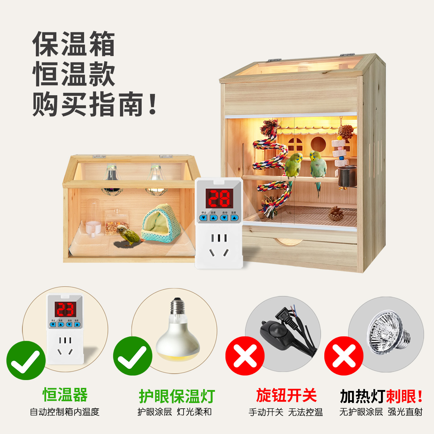 鹦鹉保温箱幼鸟专用雏鸟四季笼子恒温饲养箱牡丹玄凤实木保暖箱笼 - 图1