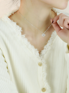 925纯银项链女生四叶草锁骨链