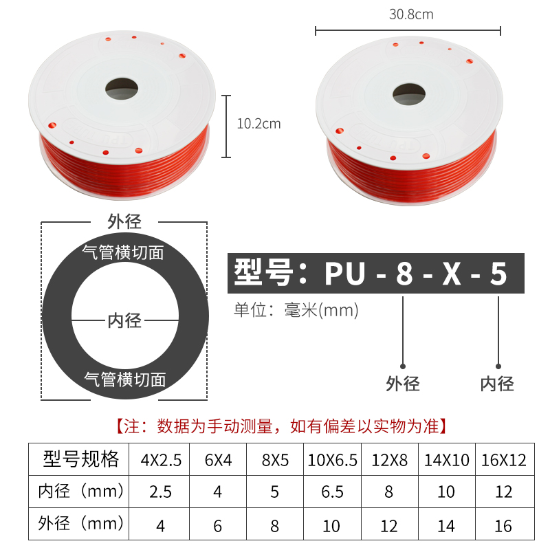 PU气管高压管气泵管软管外径85mm空压机气管641065128汽管 - 图0