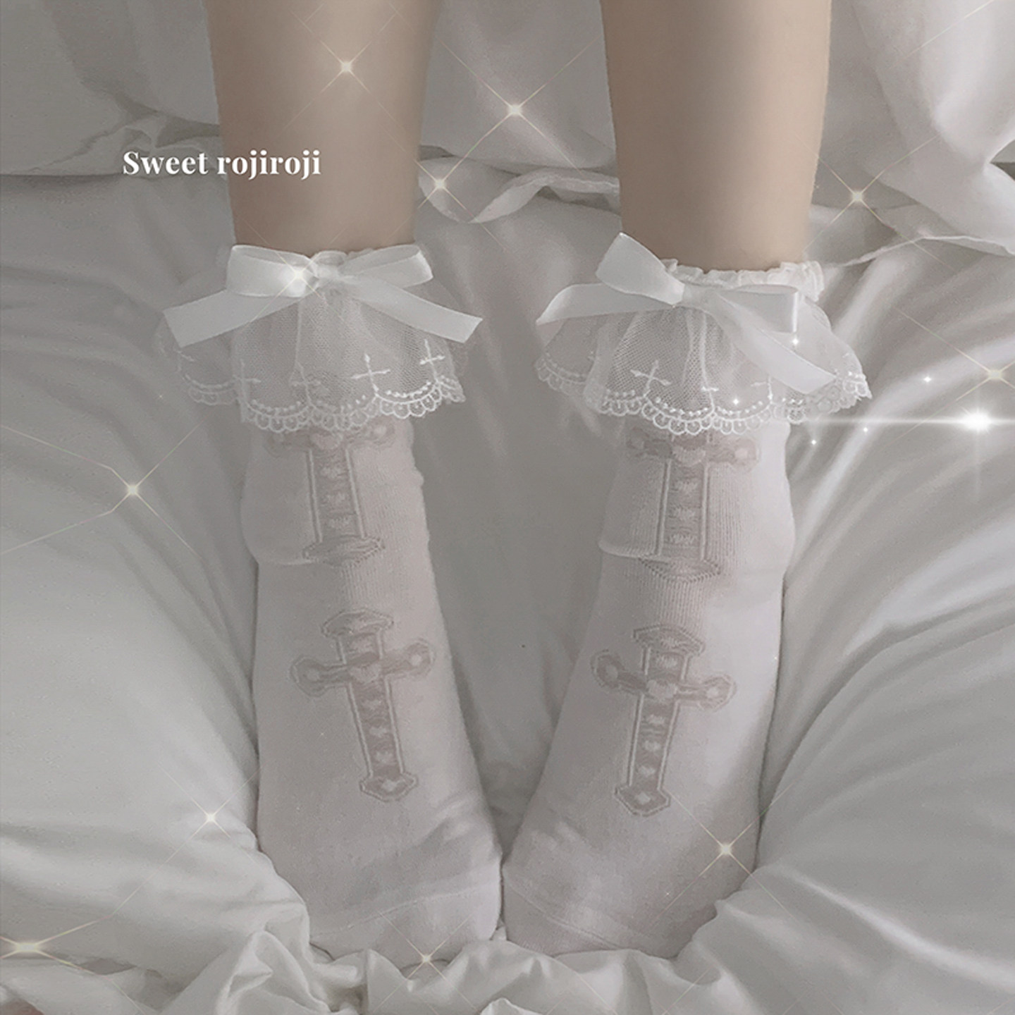 roji原创十字架Lolita袜子女秋冬纯棉蝴蝶结瘦腿短袜洛丽塔日系,淘宝优惠券,粉丝福利购,淘宝优惠卷