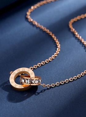 男生项链体育生1S0M双环项圈颈环型男细款金色颈链网红带坠锁骨链