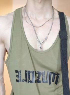 男生项链体育生1S双层闪钻项链肌肉男0M网红choker型男颈环锁骨链