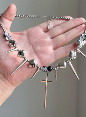 男生钛钢项链体育生1S男M铆钉十字架项链网红项圈柳丁颈环锁骨链