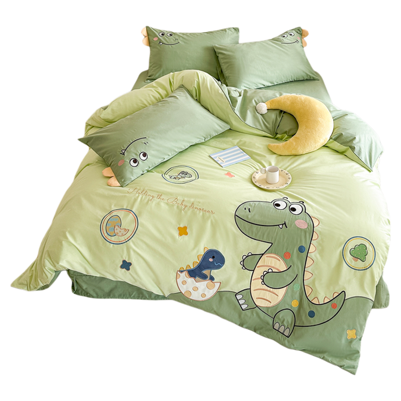 男孩儿童全棉床上用品三件套男童100纯棉卡通四件套1.5床笠恐龙绿,淘宝优惠券,粉丝福利购,淘宝优惠卷