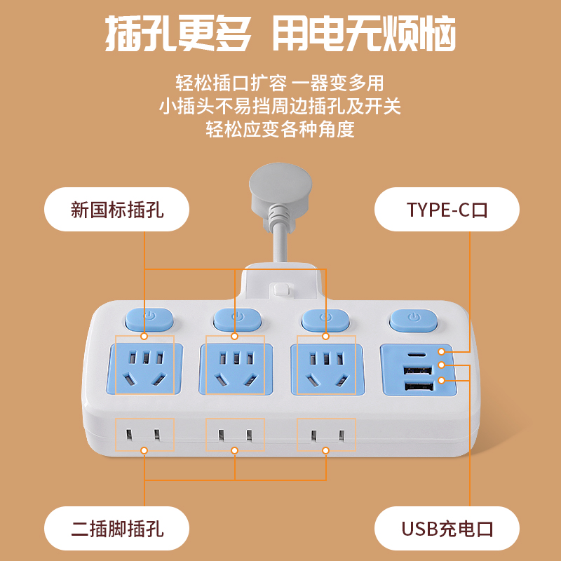 公正多功能插头转换器插排多插位插线板面板多孔一转三扩展器插座-图2