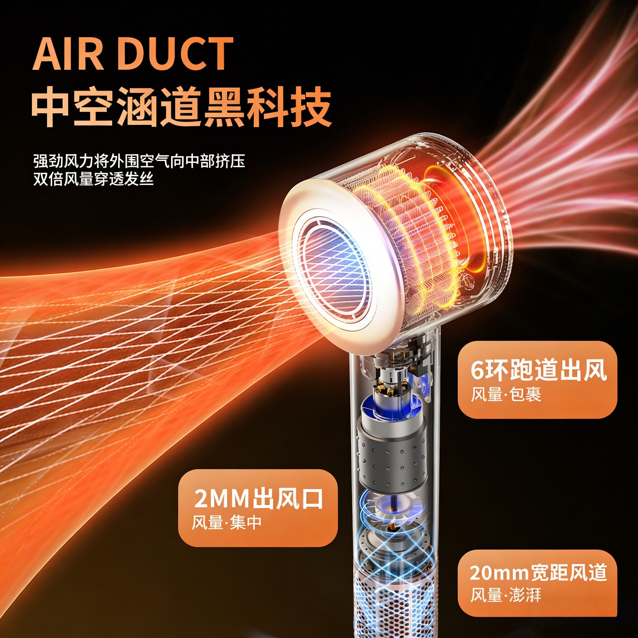 高速电吹风机家用负离子护发静音速干宿舍华强北大功率星宇橙风筒