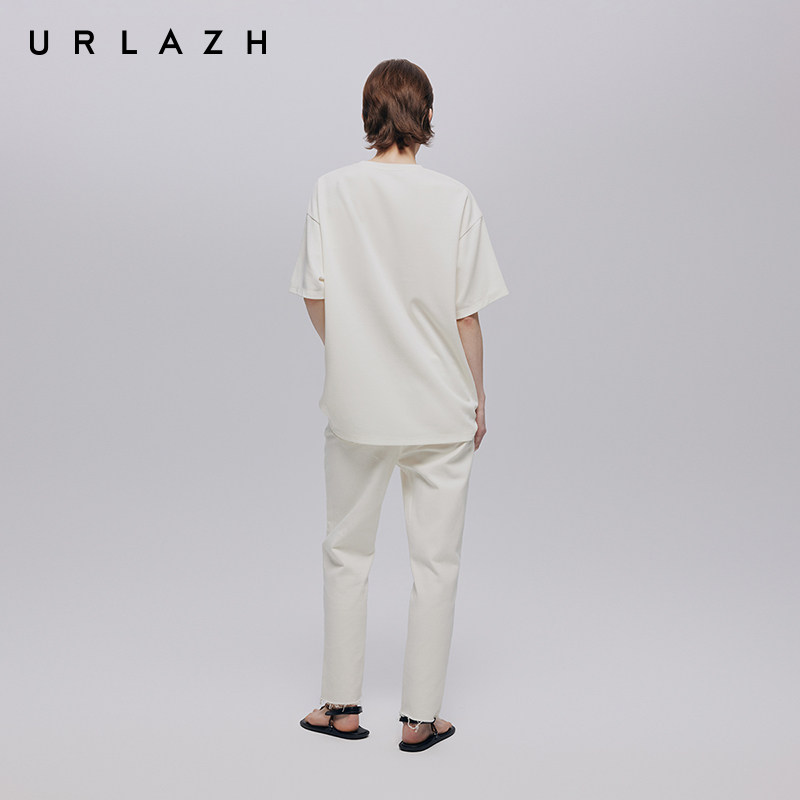 URLAZH有兰夏季新款清爽白简约时尚修身纯色百搭牛仔裤9分裤女 - 图3