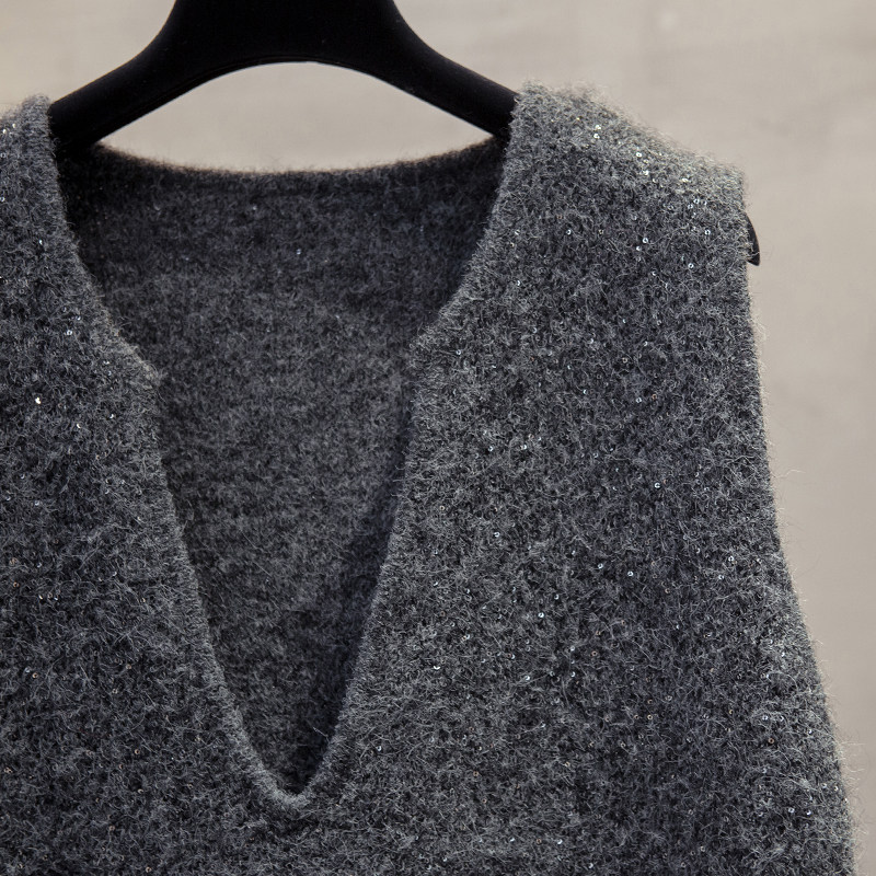 长款亮片v领针织马甲背心女2025秋冬新款宽松外穿马夹毛衣坎肩潮,淘宝优惠券,粉丝福利购,淘宝优惠卷