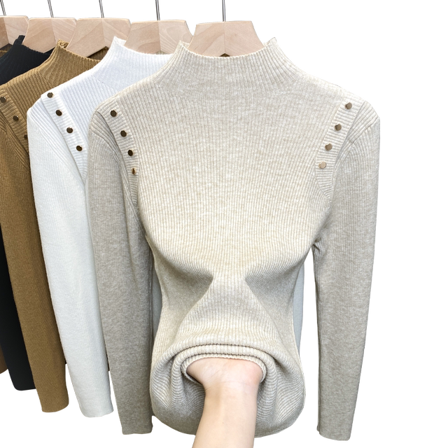 Beaded Half Turtleneck Sweater Women's Pullover Slim Fit Bottoming Shirt